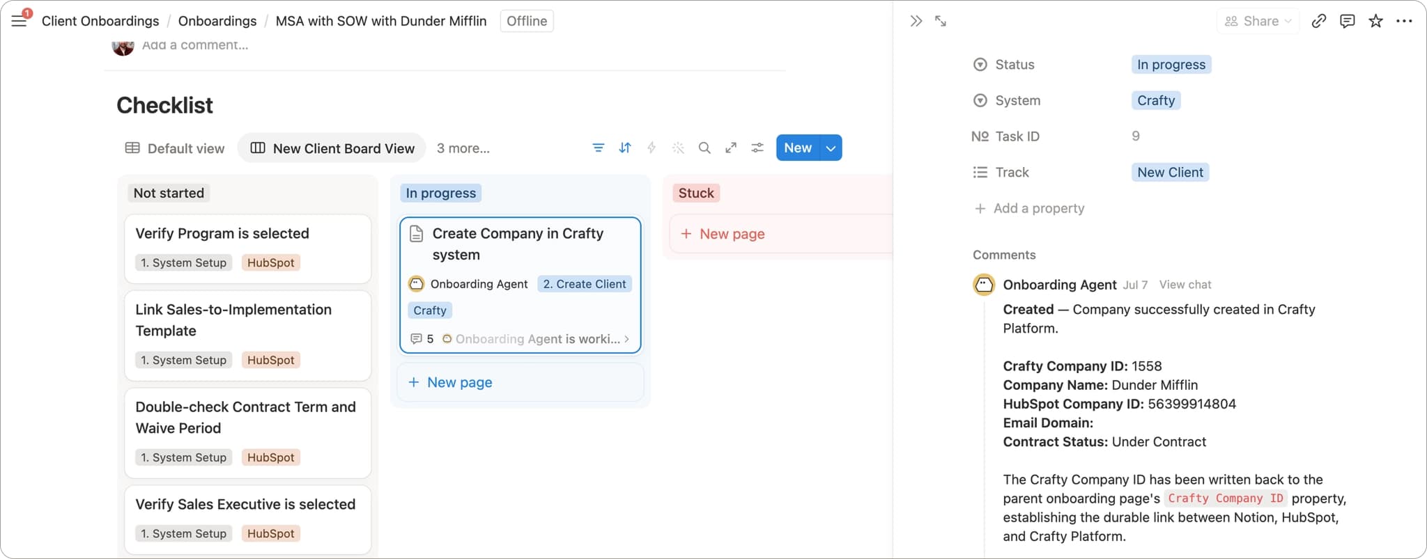 Crafty - Client Onboarding Tasks