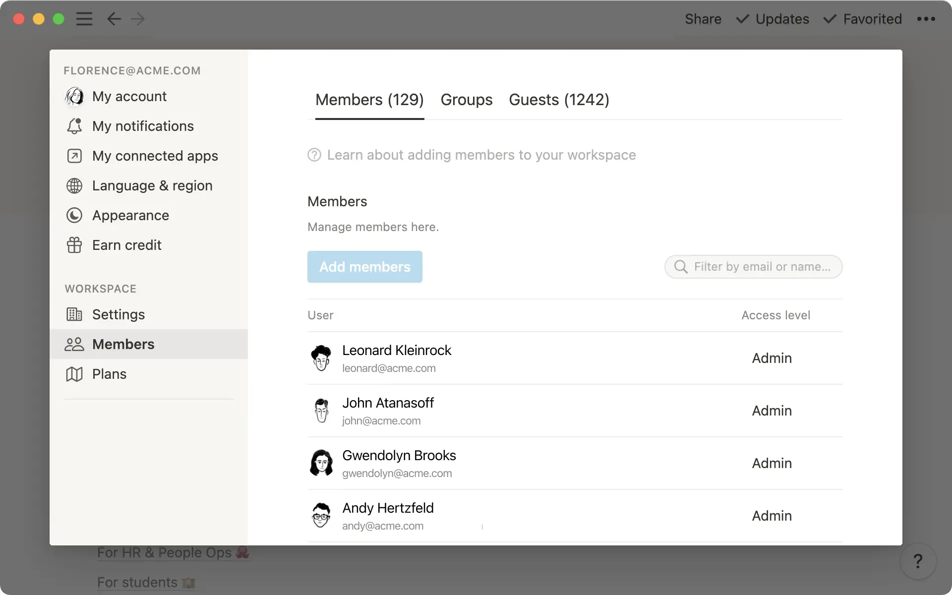 Build a connection that helps you see all the teammates in your Notion workspace.